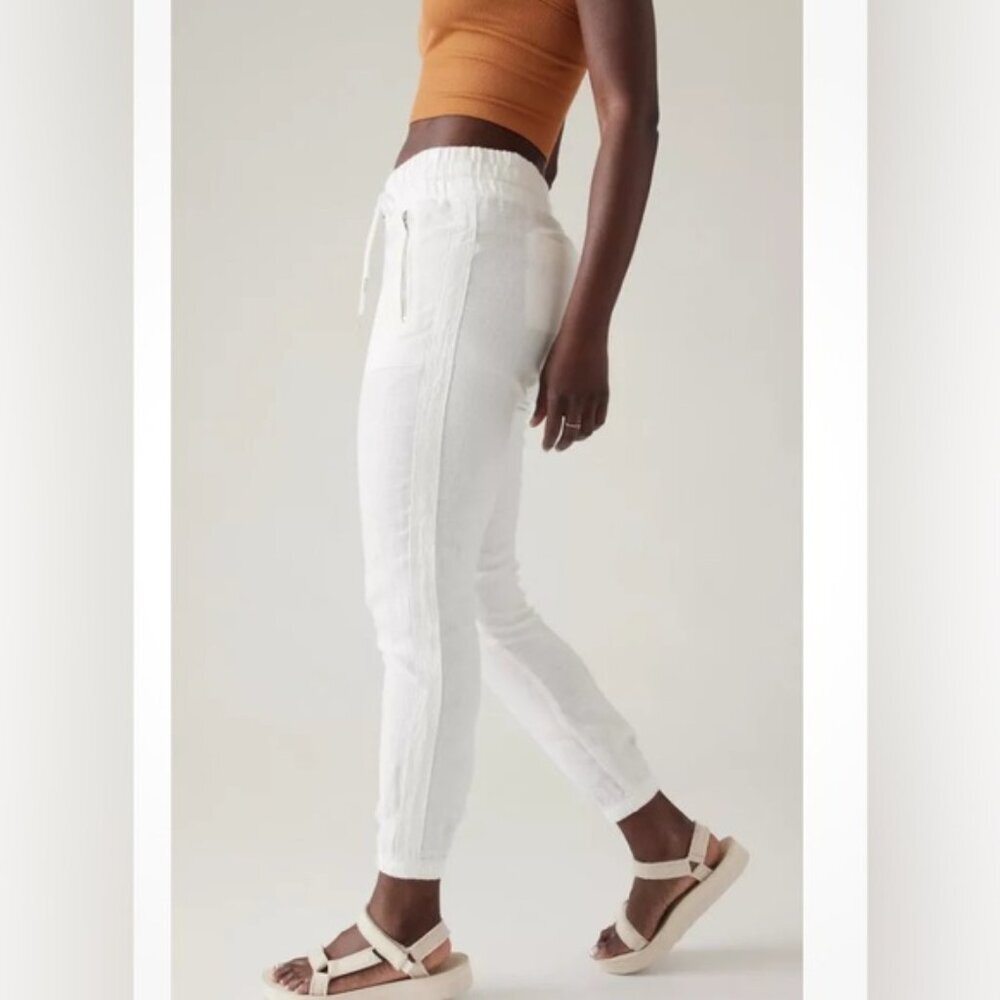 ATHLETA‎ Retreat 100% LINEN Jogger 531704 Calla Lily Resort Beach Size 0/P
